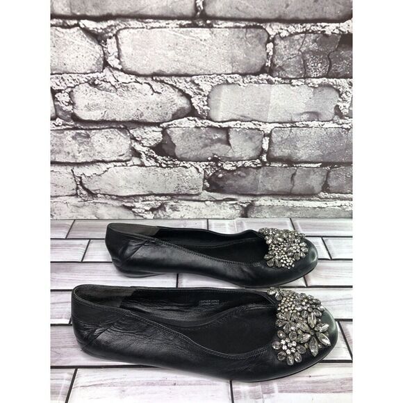 Vera Wang Black Leather Crystal Embellished Ballet Flats Shoes Women sz 5M US/35 - Picture 4 of 16